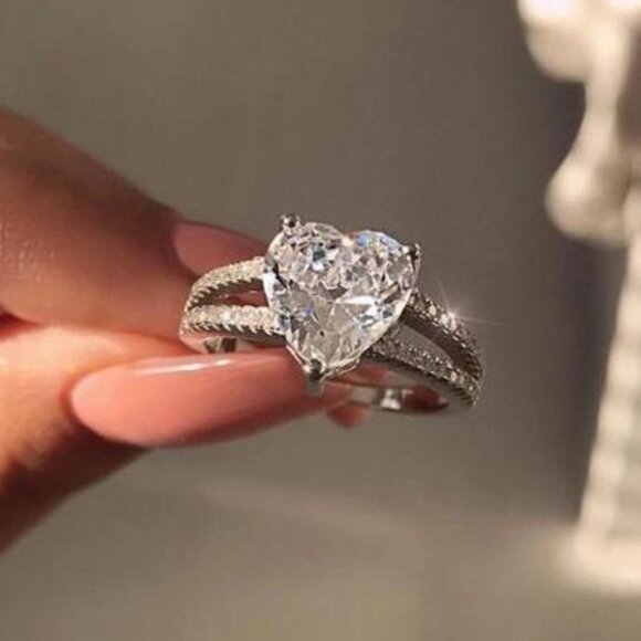 Sweet Pure CZ Double Layer Diamonds Lovely Heart Rings for Women, P1123 - Picture 12 of 12